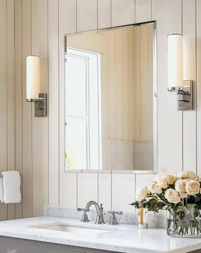 Artloge Rectangular Wall Mirror Silver Frameless : 60 x 80cm Decorative Mirrored Glass Vanity with Beveled Edge for Bathroom Living Room Entryway Hallway,Hangs Vertically or Horizontally