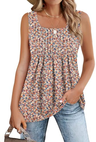 Zeagoo Debardeur Femme Été Chic Hauts Tank Elégant sans Manches Blouse | Décontracté Cami Tops Basique Débardeurs Col Carré T-Shirt S-XXL
