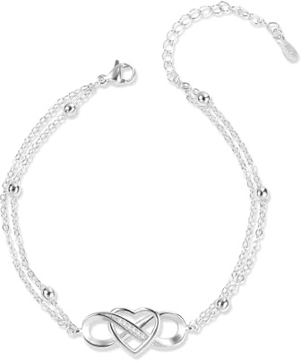 ASH'S CHOICE Bracelet en Couches Or, Double Bracelet Infini Amour en Zircon, Réglable Bracelet Coeur en Chaîne, Bracelet d'Amour Cadeaux Bijoux de Anniversaire Diplômé, pour Femme, Fille