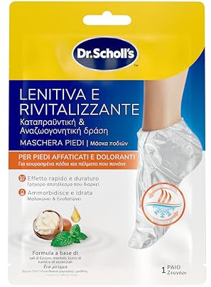 Dr. Scholl's Maschera Piedi Lenitiva e Rivitalizzante per Piedi Stanchi e Doloranti, Impacco Idratante, Ammorbidisce e Idrata la Pelle con Sale di Epsom, Mentolo, Burro di Karité e Lavanda