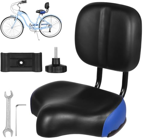 YOFAPA Cykelsits med ryggstöd, överdimensionerad cykelsadel med ryggstöd, bred cykel vadderad PU-kuddsadel, universell sadelersättning för trehjuling, justerbar höjd