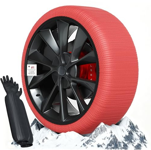 Suriwee Textil Schneeketten EU Norm 16662-1 homologiert, Universelle Ketten für den täglichen Einsatz bei Schnee und Eis - Kit mit 2 Schneeketten + Handschuhe （Rot S）