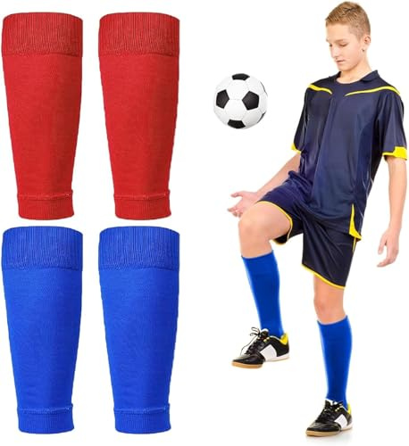 Football Sock Sleeves,Sock Sleeve Football,2 Pairs Blue Red Grip Socks Kids for Training Beginner and Running