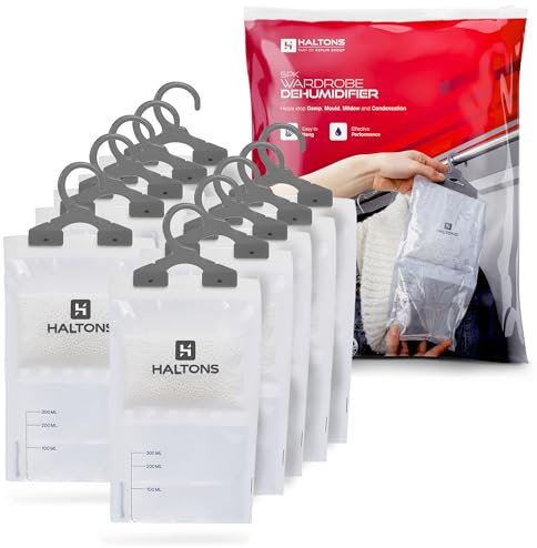 Haltons Moisture Absorber Dehumidifier – Condensation Remover for Damp, Mould, Home, Wardrobe, Kitchen, Bathroom, Basement, Garage, Bedroom, Caravan, Office - 10 Pack/210g each