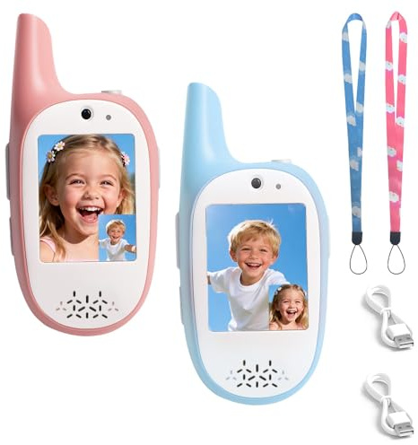 Walkie Talkies for Kids, 2 Pack 720P Video Walkie Talkies for Kids Rechargeable Long Range Video Walkie Talkies, Toys Gifts for Family, Camping, Hiking for Boys Girls Ages 3-12 (Blue+Pink)