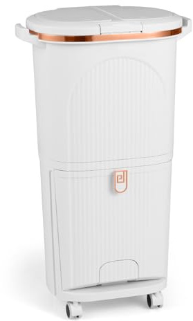 COSTWAY Cubo de Basura de Cocina Reciclaje 38L (12+12+14L), Papelera de Reciclaje con 3 Compartimentos, 2 Cubos Extraíbles, Pedal y Ruedas, Contenedor de Residuos para Cocina, 43 x 29 x 75 cm (Blanco)