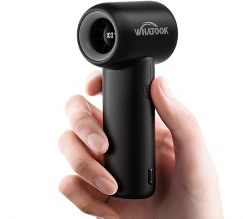WHATOOK Mini Handventilator：Tragbarer Mini Ventilator, LED-Display Wiederaufladbar USB Ventilator (Black)