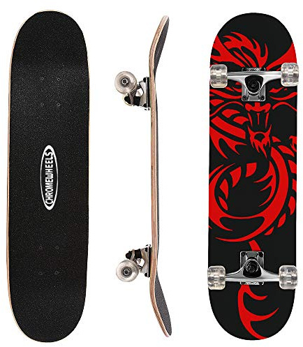 ChromeWheels 31 inch Skateboard Double Kick Skate Board Cruiser Longboard 8 Layer Maple Deck Skateboards for Kids and Beginners