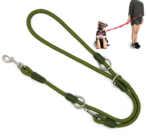 BPS Correa para Perro Mascotas Correa de Perro Doble Ajustable Varias Posiciones Perro Mediano Grande 2 Dimensión Elegir M/L (L, Verde) BPS-3801VE
