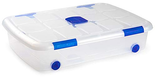PLASTIC FORTE, Caja de almacenamiento, TRANSPARENTE, 41 litors, con ruedas