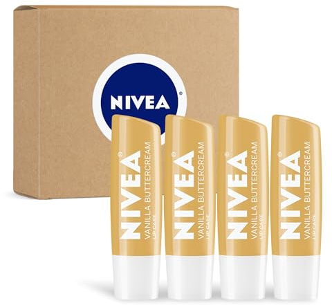 NIVEA Vanilla Buttercream Lip Care - All Day Moisturising Lip Balm for Soft Lips - Pack of 4