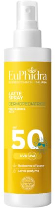 EUPHIDRA, Latte Solare Spray Bambini SPF 50 Protezione Alta, Finish Leggero No Effetto Bianco, Ipoallergenico con Pantenolo e Polifenoli, Resistente all'Acqua, Formato Spray per Corpo e Viso
