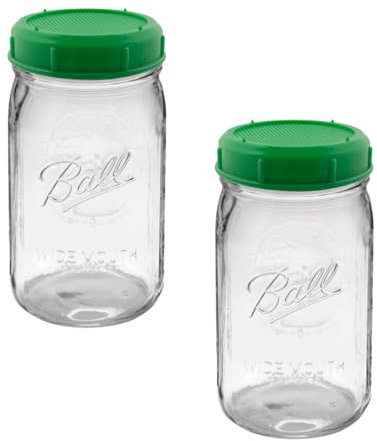 Brow Farm Sprouting Jar & Lid Set – Pack of 2 (800 ml each) | Wide-Mouth Glass Jars with BPA-Free Sprouting Lids | For Sprouting, Rinsing & Draining Seeds, Beans & Microgreens at Home