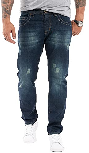 Rock Creek Herren Jeans Regular Fit Stretch Jeans Männerhose Herrenjeans Denim Hosen Herrenhose Straight Cut Stonewashed RC-2299 Dunkelblau W44 L38