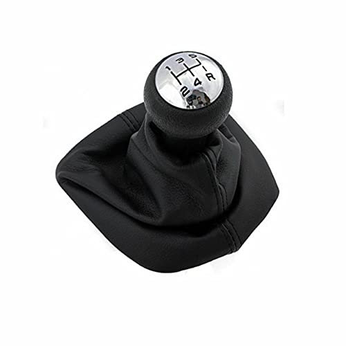 Car Passion Cuffia Leva Cambio Manuale + Pomello + Ghiera Telaio Cromato Compatibile con 307 308 607 608 - C3 C5 Cuciture Nere 5 Marce Set Completo Ricambio Auto