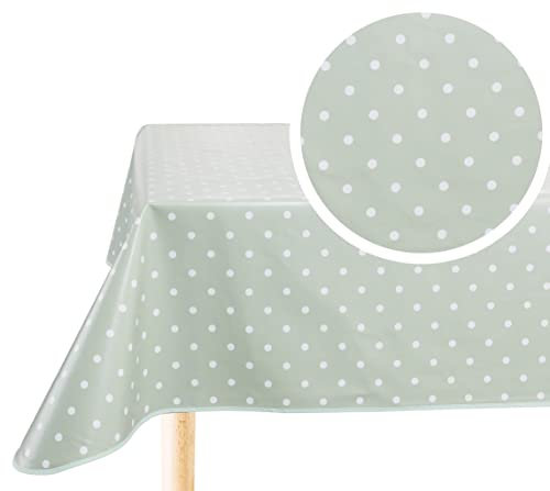 Wachstuch Tischdecke Wachstuchtischdecke Abwaschbar Eckig 140 x 180 cm Kleine Tupfen Salbeigrün