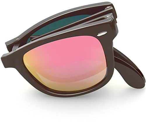 Joopin Polarizadas Plegables Gafas de Sol Hombre y Mujer con Efecto Espejo Rosa Clásicas Cuadradas para Conducir Viajar Foldable Sunglasses Men Women Oculos de Sol