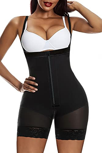 YIANNA Shapewear Damen Bauchweg Body Stark Formend Miederbody mit Bein Shaper Bodyformer Fajas Colombianas Korsett Bauch Weg Schwarz M 7257