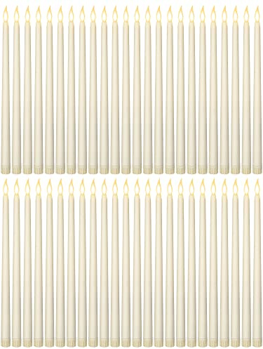 Funtery 48 Pcs Flameless LED Taper Candles Battery Operated Candles Bulk Realistic LED Candlesticks Flickering for Wedding Church Graduation Party Home Decor(Ivory,Classic Style)