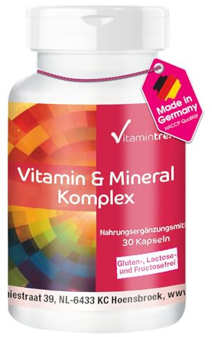 Vitamintrend Vitamin & Mineral Komplex, 30 Kapseln, Multivitamin Präparat, Nahrungsergänzungsmittel ohne Magnesiumstearat, in Deutschland hergestellt