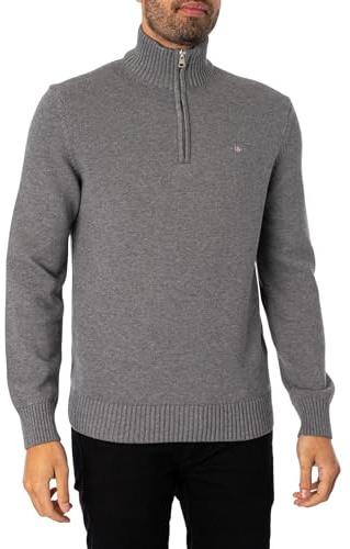 GANT Men's Casual Cotton Halfzip Sweater, Dark Grey Blend, M