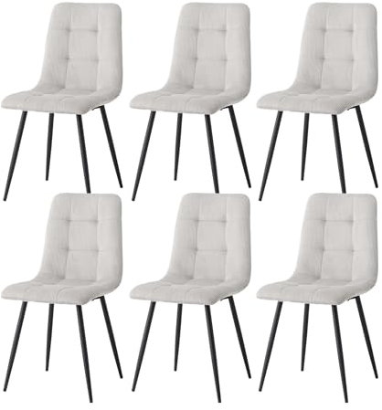 GrandCA HOME 6er-Set Esszimmerstühle,mit Cord-Polstersitz, Moderne Küchenstühle mit Metallbeinen, Grau