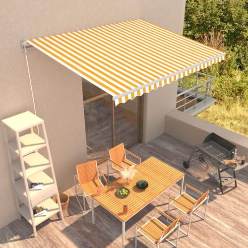 Gelenkarmmarkise,TerassenüBerdachungeinziehbare Markise Handbetrieben 400 X 300 cm Gelb Und WeißIdeal FüR Den Einsatz Im Freien, FüR TüRöFfnungen, Terrassen, Balkone Und Fenster