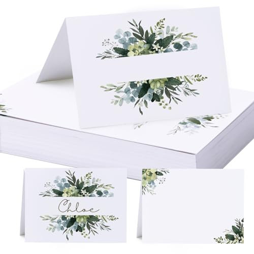 50 Stück Tischkarten Hochzeit Geburtstag 85x55 mm Blätter Tischdekoration Namenskarten zum selbst Beschriften Namensschild Platzkarten für Kommunion Taufe Silvester Neujahr Feier (Weiß B)