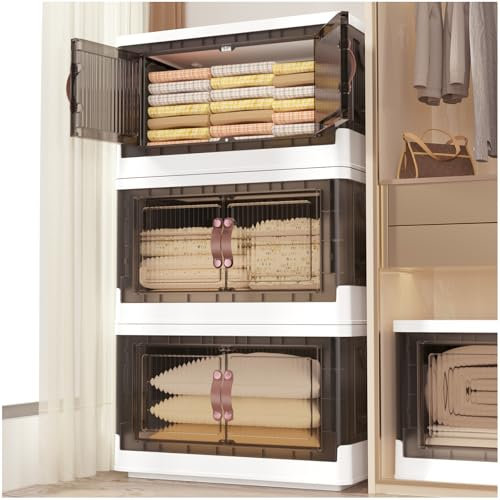 SavvyStor Storage Boxes with Lids - 95L*3 Pack Large Plastic Storage Bins Collapsible Storage Bin - Stackable Foldable Plastic Box for House Organizing Bedroom Dorm Room