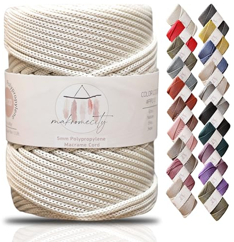 Makromecity, premium polyester makramé sladd 5 mm x 104 meter (37 fot) 5 mm polypropen makramé sladd virkad makramé väska sladd hantverk för vägghängningar, väskor, underplatta, matta (Ecru), 5
