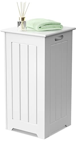 FANTASK Cesto para la Ropa Sucia de Madera, Armario con Tapa, Armario de Almacenamiento para baño, Color Blanco