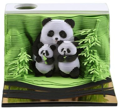 Hoepavy Calendario 2025, calendario 3D, almohadillas artísticas, calendario de escritorio, calendario panorámico de panda 3D, calendario rasgado a mano grabado con láser para tomar notas, adornos