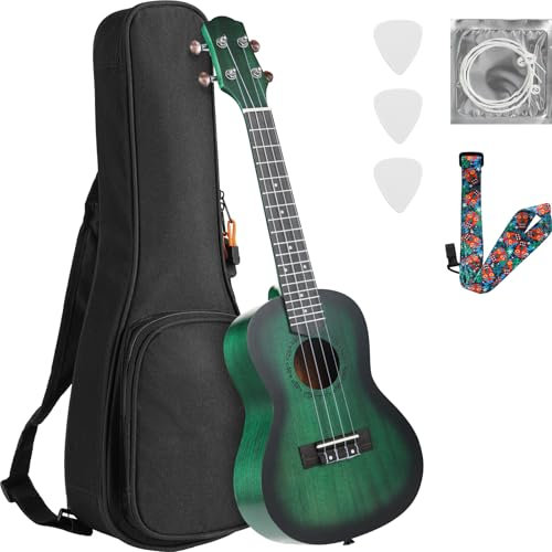 Ukulele barn vuxna, gitarr barn 50 cm, sopran ukulele handhantverk, mahogny trä Hawaii gitarr med strängar bälte plektrum gigbag, litet instrument nybörjare barngitarr från 6 år, grön