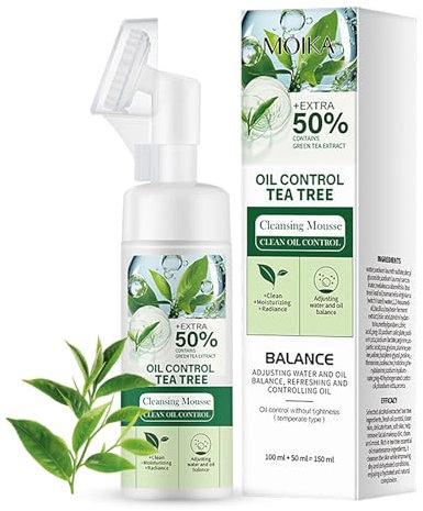 Shefave Reinigungsschaum Gesicht Teebaum Gesichtsreinigung,Tea Tree Cleansing Foam, Face Wash mit Gesichtsreinigung Bürste, Mitesserentferner Porenreiniger, Ölkontrolle, Beruhigender