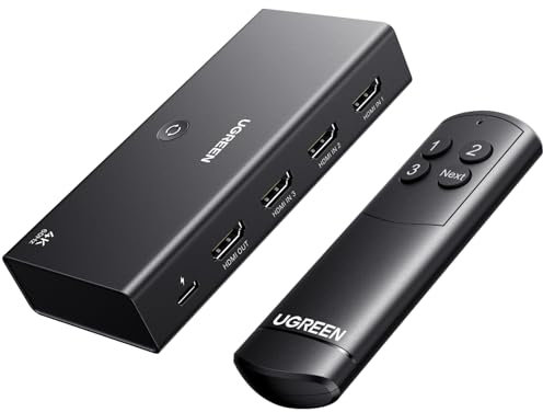 UGREEN HDMI Switch 3 in 1 Out 4K@60Hz, HDMI Splitter mit Fernbedienung Unterstützt HDR10+ CEC HDCP2.2 Kompatibel mit Switch PS5/4/3 Xbox Blu Ray Player