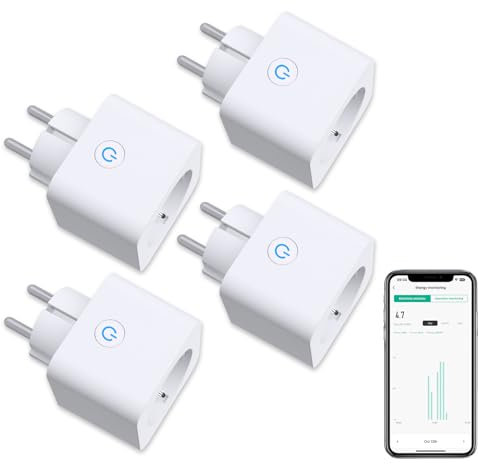 ANTELINK Presa Smart Alexa con Monitoraggio Energetico, Presa WiFi 16A (Type F) Compatibile con Alexa e Google Home, Controllo Vocale, Remoto App, 2.4Ghz, 4Pz