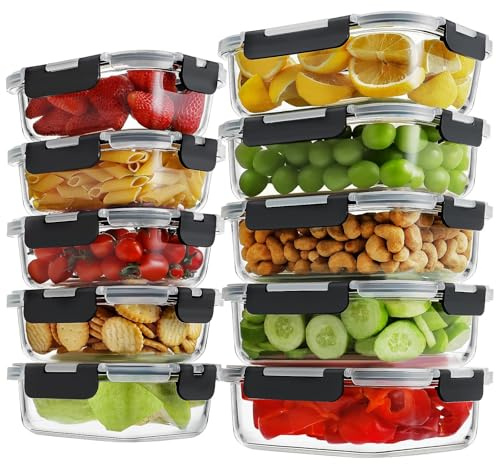 Mythic Essentials Meal Prep Glass Containers with Lids (10 Pack) – Airtight & BPA-Free – Microwave, Oven, Freezer & Dishwasher Safe - Borosilicate Glass Food Storage Containers