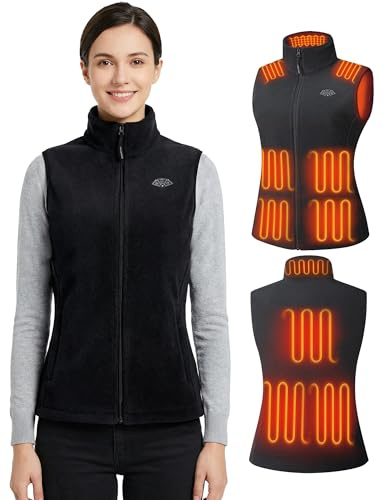 Topdot Gilet Riscaldato Donna con Batteria 7.4V 16000mAh, 10 Zone di Riscaldamento, Elettrico Gilet Termico Leggero con 4 Temperature per Ciclismo, Lavori All'aperto,Nero,S