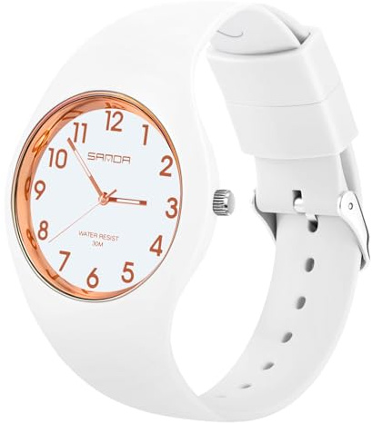 AOOSU Women's Wrist Watch, Ladies Watches with Big Face, Soft Silicone Strap Quartz Watch, Waterproof Sport Ladies Wrist Watches Premium Fashion for Women Daily & Outdoor Wear White