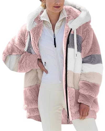 Générique Veste Polaire Femme Chaude Sweats Manteau à Capuche Zippé Laine épais Souple Blousons Fourrure Hooded Coat Manche Longue Cardigan Casual Mode Hiver Chaude Outerwear
