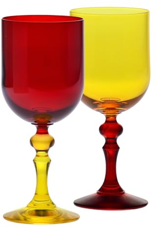 KROSNO – Bicchieri colorati per vino rosso e bianco, mocktail e acqua – 2 x 300 ml – Collezione Bubble – Rosso-Giallo – Cristallo senza piombo – Dipinti a mano