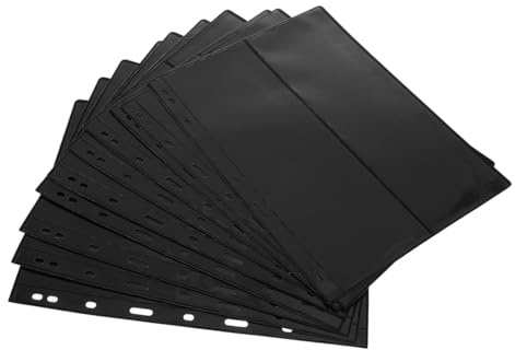 Veemoon Páginas para Álbum de Sellos 10 Unidades, Hojas Sueltas de 9 Agujeros Fondo Negro, Doble Cara y 2 Columnas Verticales, para Almacenamiento y Clasificación Profesional de Sellos