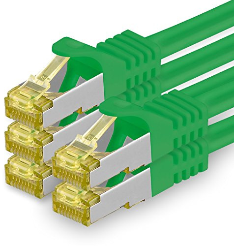 1aTTack.de Cat.7 Netzwerkkabel 2m Grün 5 Stück Cat7 Ethernetkabel Netzwerk LAN Kabel Rohkabel 10 Gb s SFTP PIMF LSZH Set Patchkabel mit Rj 45 Stecker Cat.6a