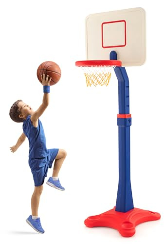 GOPLUS Basketballkorb mit Ständer, Höhenverstellbarer Basketballständer, Basketball Board aus HDPE, Basis mit Sand/Wasser Erfüllbarer, Frei stehend, Indoor und Outdoor, für Kinder und Jugendliche