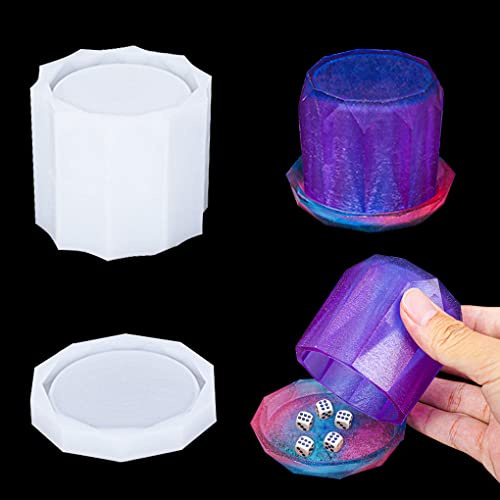 FineInno Moule Gobelet à Dés en Resine Dice Cup Resin Mold Pot à Dés Moule Silicone Coulée avec Couvercle pour Jeux De Société Boîte de Rangement