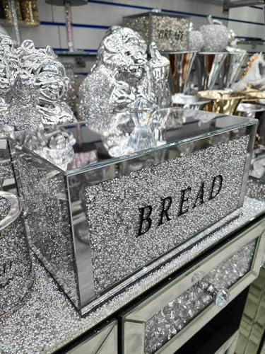 Biznest Crushed Crystal Diamond Bread Bin Box Jar Kitchen Storage Container 35cm Perfect Shape Glass Container (Silver)