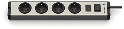 EHMANN 0601x0g052031 Multilader Steckdosenleiste, Aluminium, 4-Fach + 1x USB-C 18W, 1,5 m Zuleitung