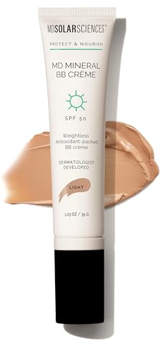MDSolarSciences Mineral BB Creme SPF 50 | Hydrating, Sheer Tinted Mineral Sunscreen with Niacinamide, Caffeine & Squalane | Blurring, Anti-Aging, Clean & Reef Safe | Light 1.23 oz