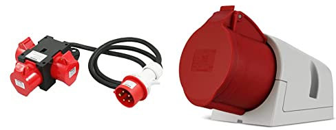 CEE Adapter 16A 3 x 400V 16A Starkstrom Baustromverteiler Stecker Verteiler 5-polig IP44 91445 & REV CEE Steckdose, Starkstrom Steckdose, 400VAC, 32A, 5-polig, 3Ph + N + PE, IP44, rot