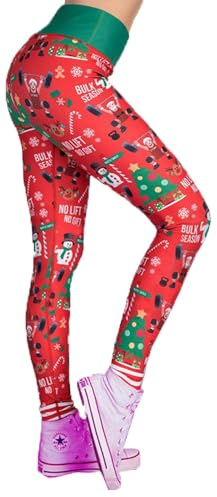 Kamviluer Julleggings kvinnor jul leggings träning löpning tights stretch roliga yogabyxor, Julrött, 40/44